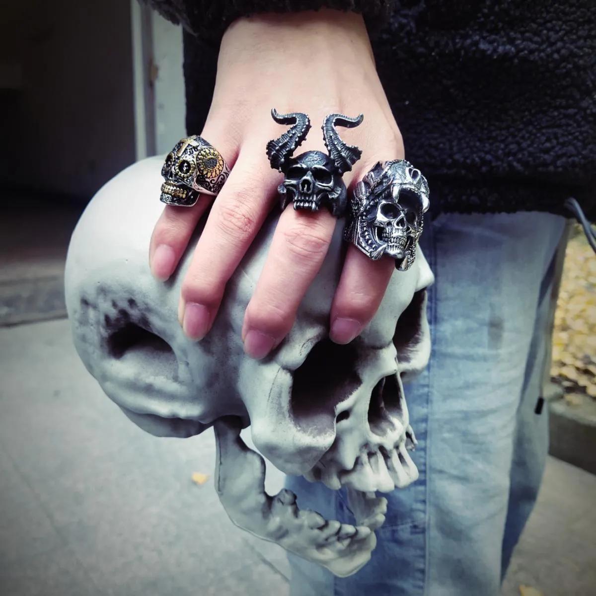 GTHIC Vintage Cross Stainless Steel Sugar Skull Ring for Men Women Gothic Mother's Day Gift Jewelry Size 5-16 GTHIC Vintage Cross Stainless Steel Sugar Skull Ring for Men Women Gothic Mother's Day Gift Jewelry Size 5-16