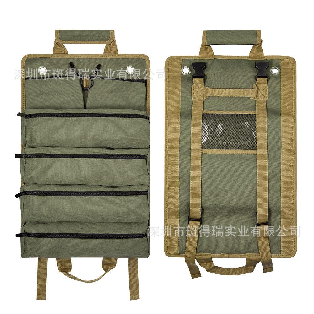 Portable Foldable Roll Up Tool Bag, Heavy Duty Tool Organizer Bag with 5 Compartments & 2 Detachable Pouches for Tools Storage, Waterproof Tool Roll Bag for Dad Men Electrician Mechanic Gifts