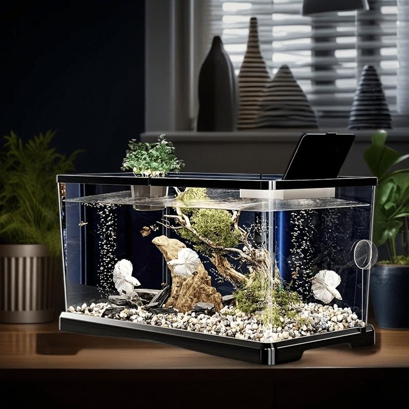 Aquarium starter kit, modern fish tank, transparent rectangular fish tank with lid - high-quality ABS material, medium/small size available. Suitable for freshwater fish, goldfish, and aquatic plants, modern and durable home decoration, easy to clean.