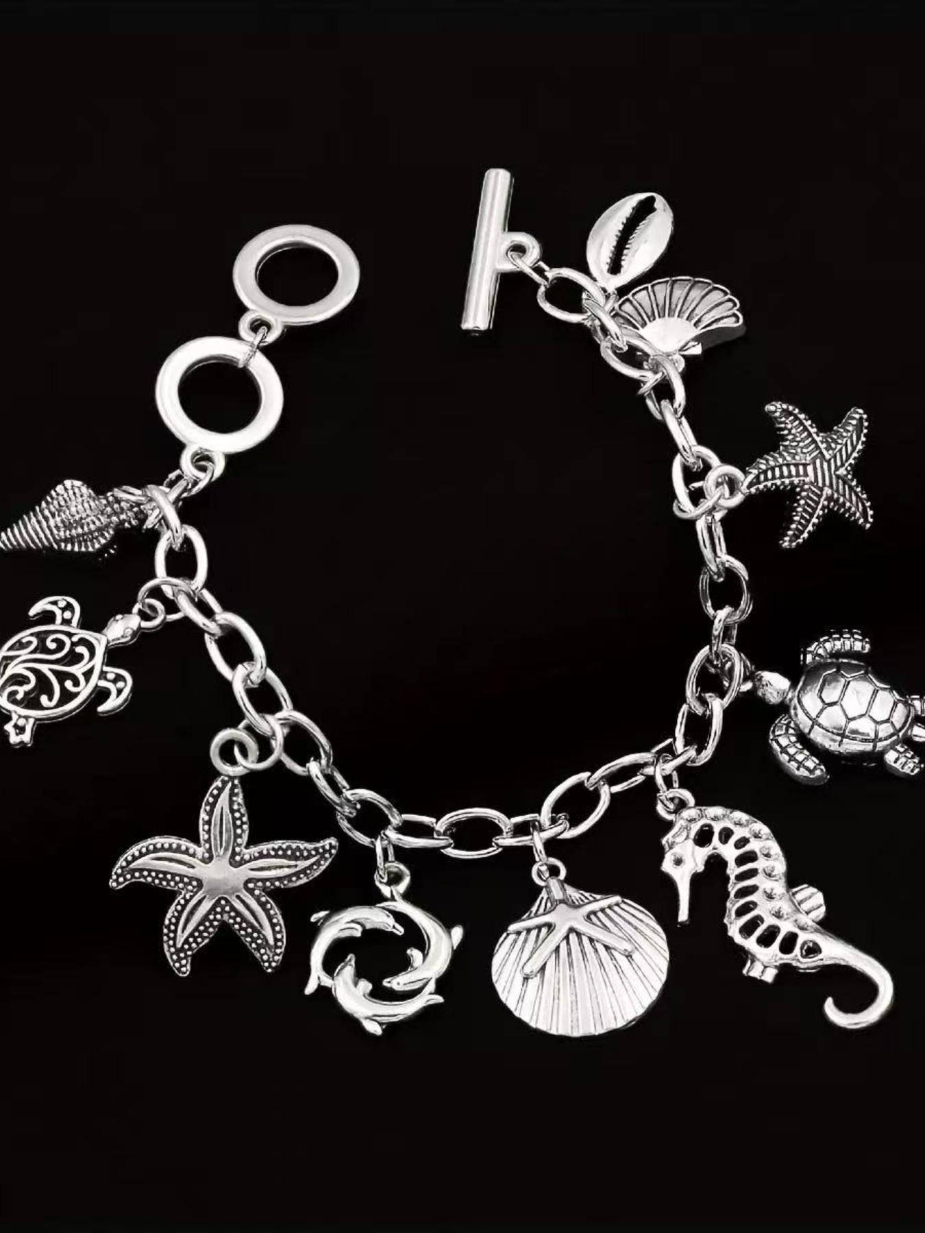 Trendy Turtle Starfish Shell Bracelet, Handmade Vintage Unisex Ocean Theme Jewelry, Stylish Accessory for Men and Women