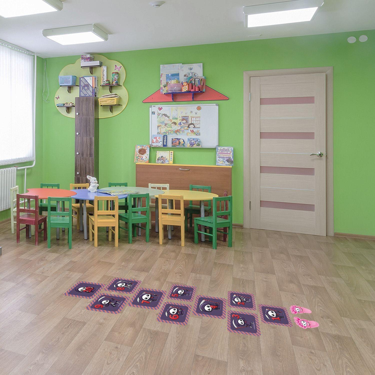 Hopscotch Floor Stickers 1-10 for Kids, Self-Adhesive, Reusable, Easy to Clean, Durable Game Decals for Playroom & Classroom