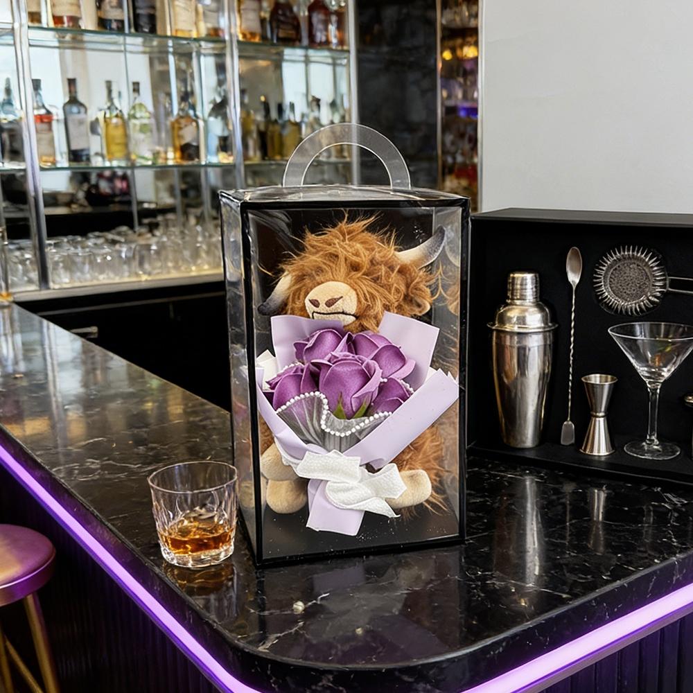 Highland Cow Plush Doll with Everlasting Realistic Flower Bouquet, Perfect Decorative Plush Doll, Valentine's Day Gift, Mother's Day Gift, Best Gift for Grandma