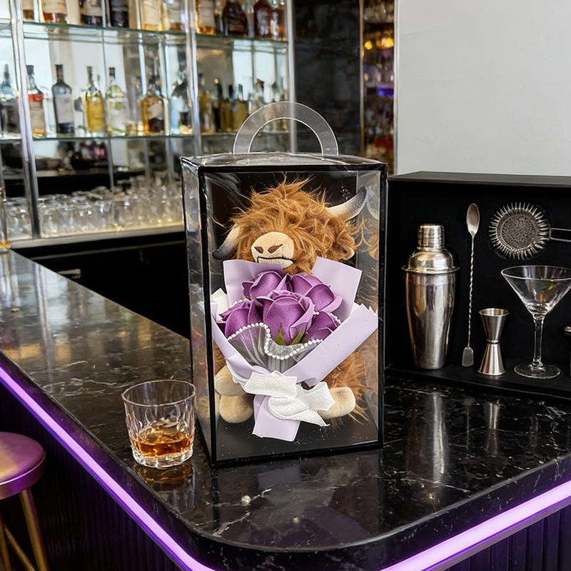 Highland Cow Rose Artificial Flower PVC Gift Box, Wedding & Home Decoration Flowers, suitable for Giving to your Girlfriend/Wife on a Date or to Express Love, Valentine's Day Gifts, Birthday Gifts, Bridal Favors #TOP PICKS