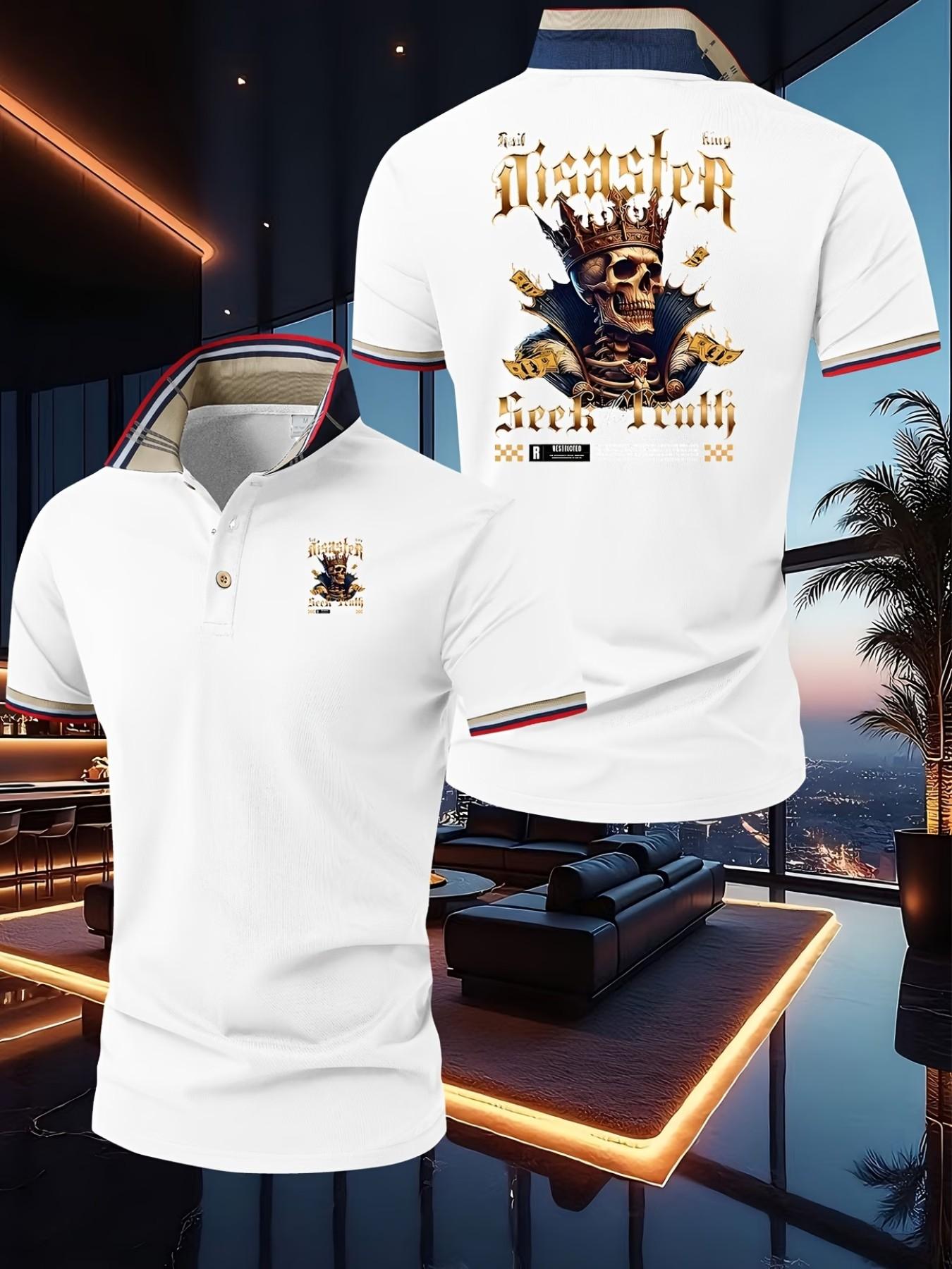 Summer New Trendy Luxury Dominican Print Polo Shirt, Men's Short Sleeve Fashion High-End T-Shirt, Business Slim Fit, Breathable Knit Fabric