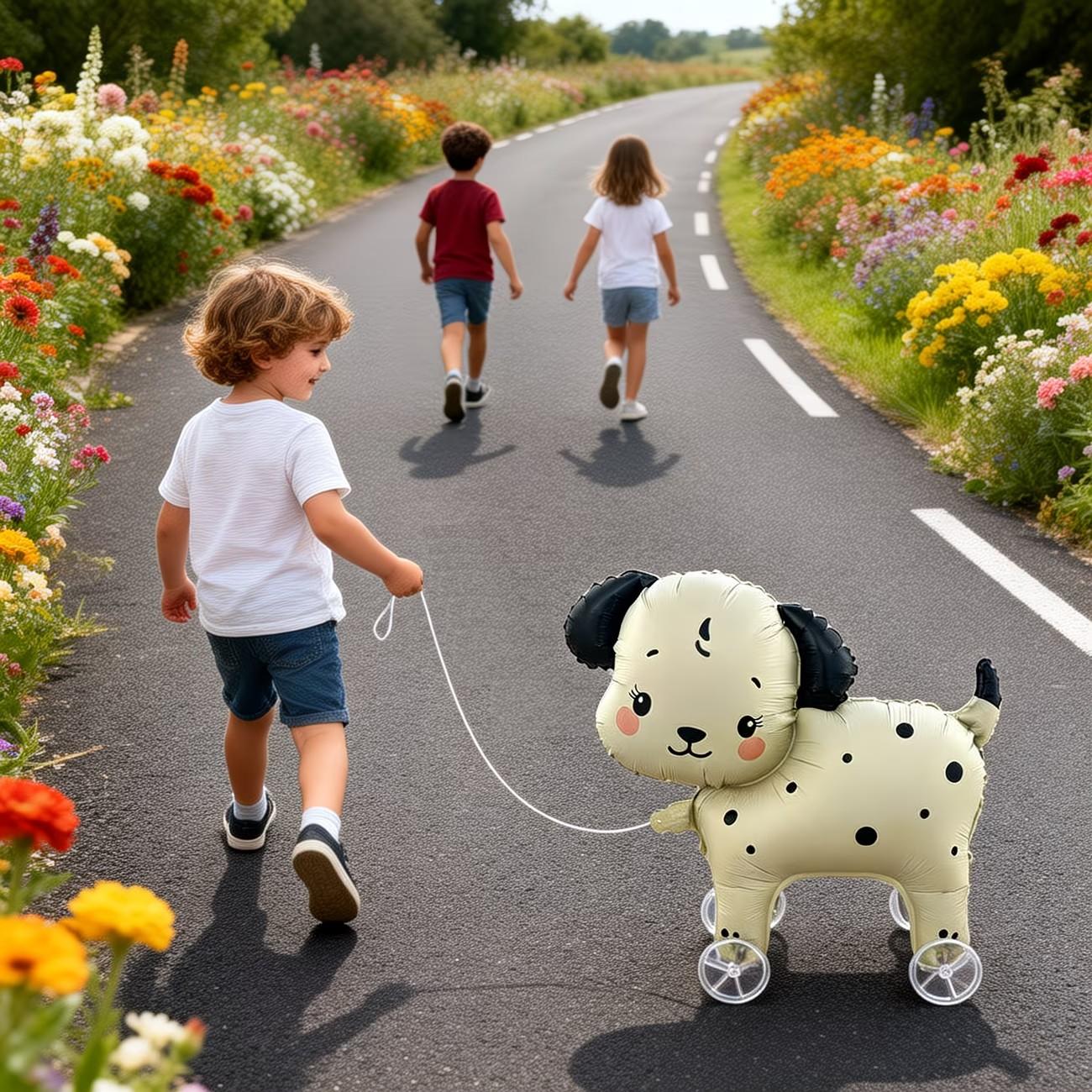 8pcs Cute Dog Balloons with Wheels and Ropes, Cream Spot Design, Perfect for Outdoor Birthday Party Decorations