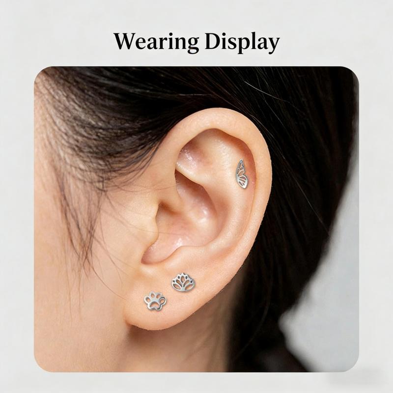 Titanium alloy anti allergic puncture jewelry, cute cat claws, butterfly external thread, lip studs, ear studs, nose studs, suitable for different puncture sites, unisex, birthday, Valentine's Day, Mother's Day, Christmas, Halloween gifts