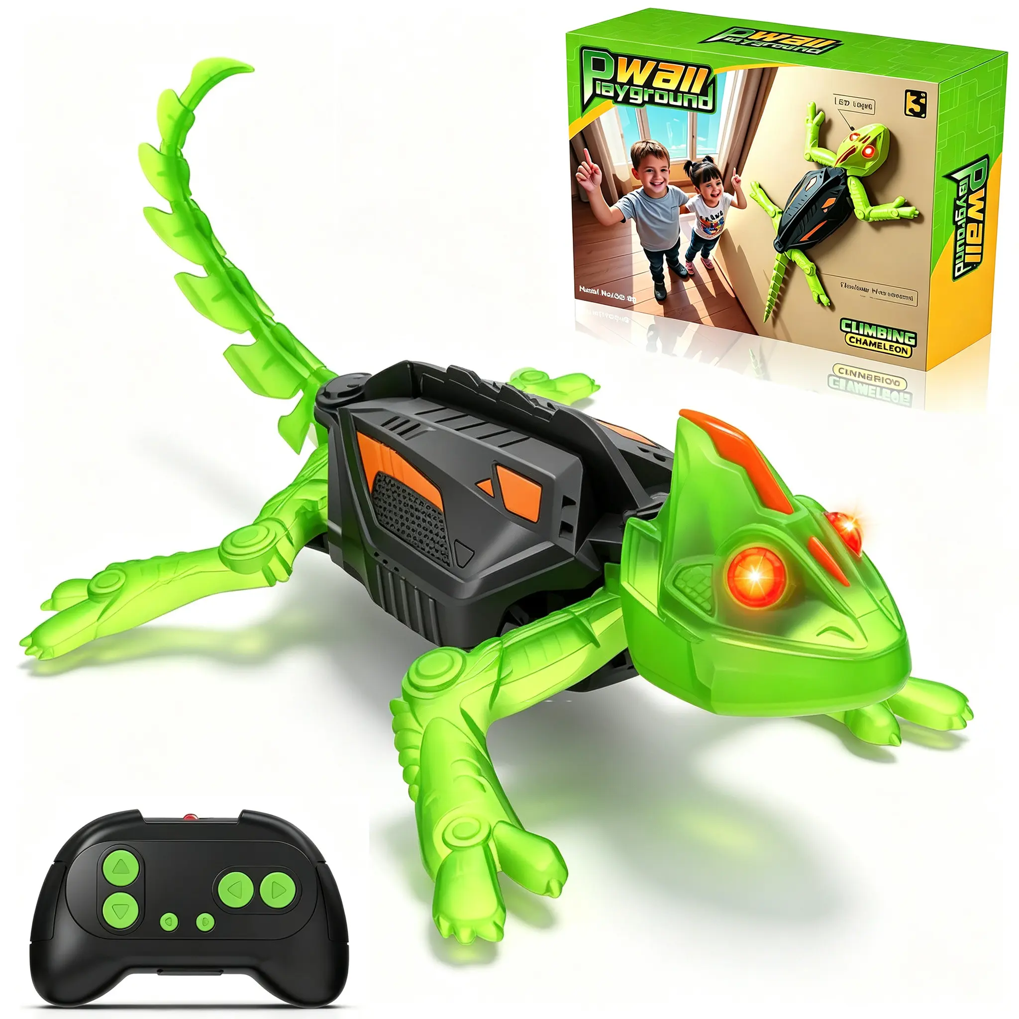 Wall Climbing Gecko Glow-in-The-Dark Lizard Wall Crawler Remote Control Lizard with LED Eyes, 360° Rotating Electric Reptile Robot for Floor and Wall Christmas Birthday Gift