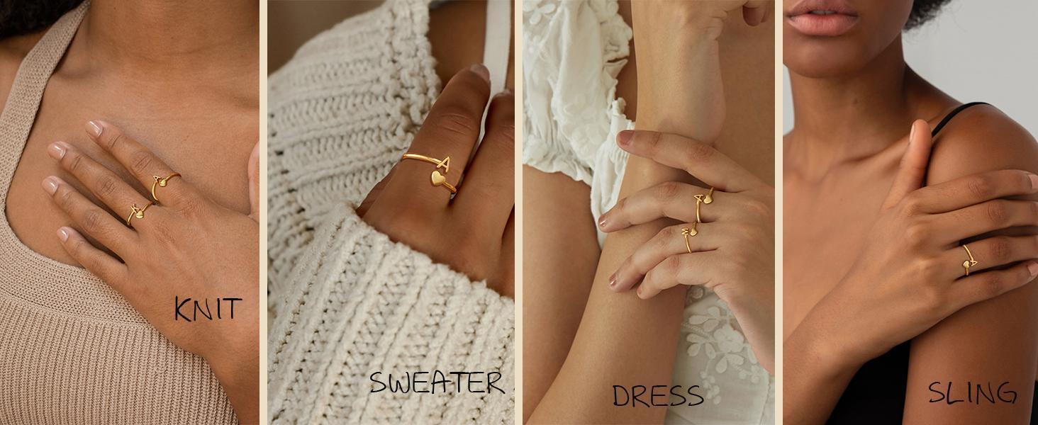 Gold Initial Rings for Women Non Tarnish 18K Gold Plated Heart Initial Stackable Rings Adjustable Pinky Rings for Women Cute Dainty Alphabet Capital Letter Rings Jewerly Gift, Ring Stack, Cute Rings