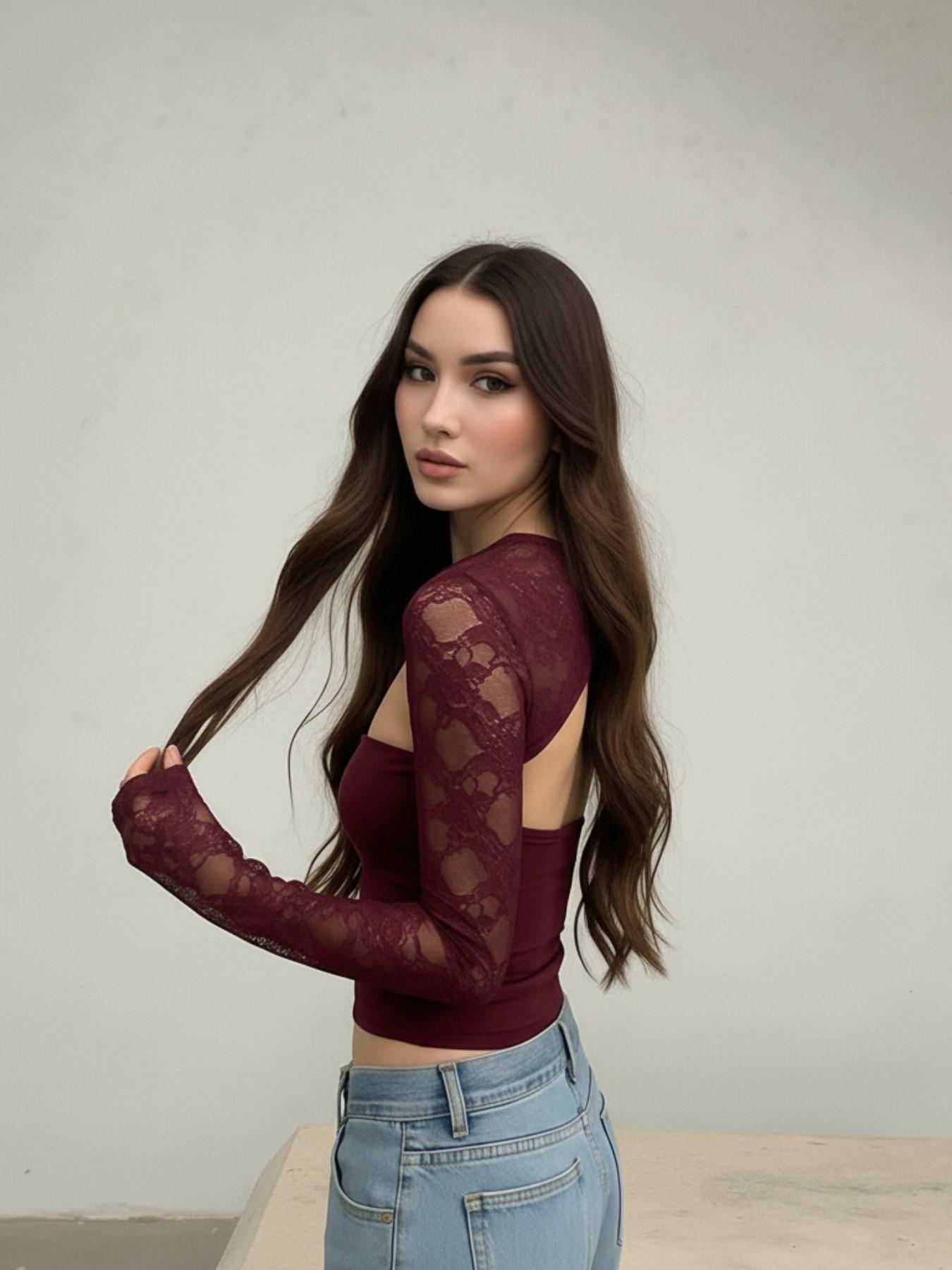 Elegant Lace Hollow Out Flare Sleeve Top, Vintage Slim-Fit Style that Shows an Elegant Look, Perfect for Any Occasion Blouse