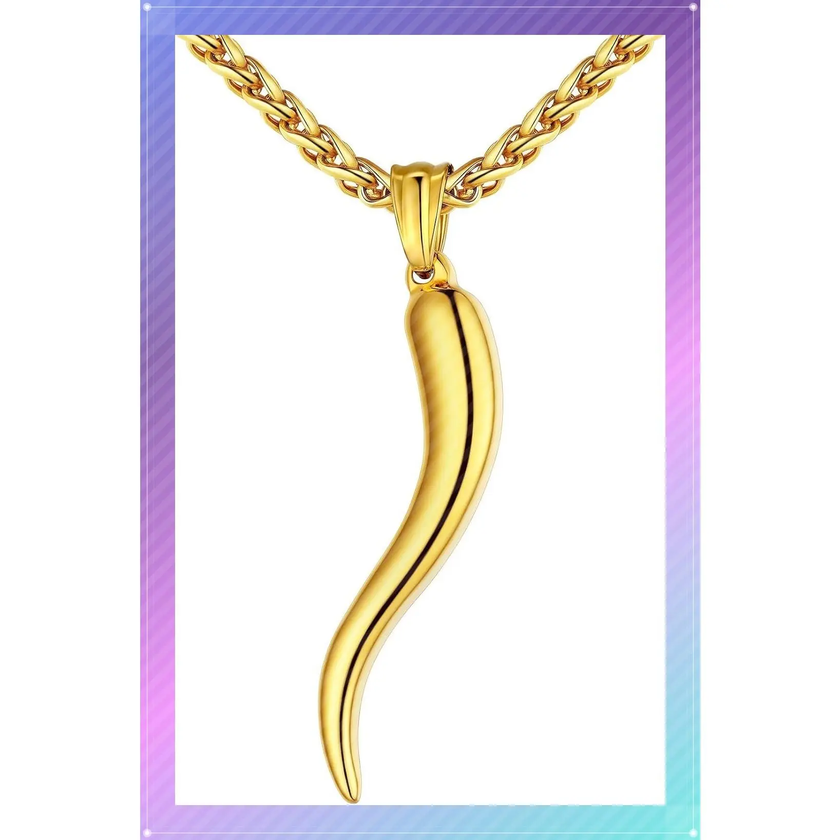 Italian Horn Necklace for Men Women,Stainless Steel/Black/Gold Horn Necklace,Lucky Amulet Cornicello PendantGift