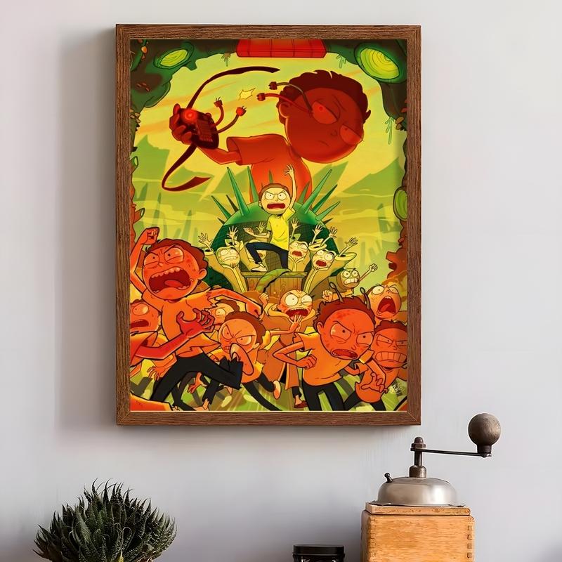 PIKPAKA Vintage Cartoon R-Rick-And-M-Morty Painting Calligraphy Waterproof & Scratch-Resistant Canvas Art - Premium Oil Painting Style Wall Decor For Living Room, Bedroom, Kitchen & Café, Perfect Holiday & Party Gift