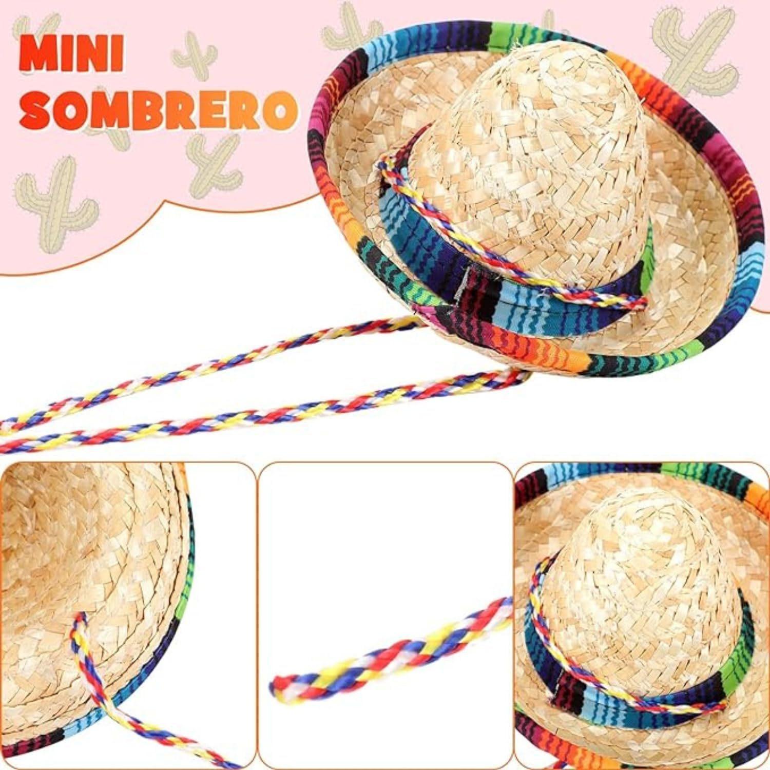 Mexican colorful rope pet hats for lizards, cats, and dogs, summer straw hats, Cinco de Mayo holiday costumes