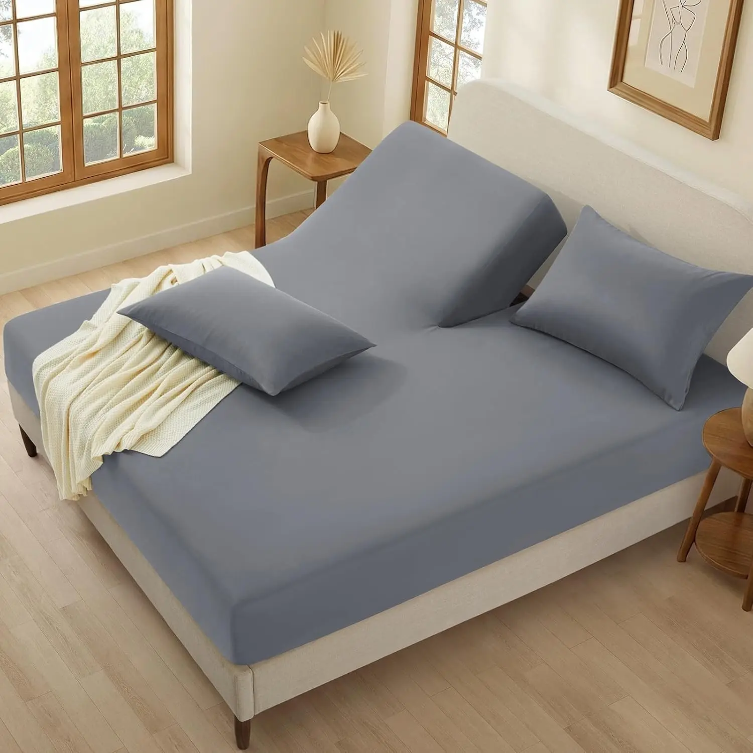 3-Piece Light Gray Split Top King Sheets Set for Adjustable Bed