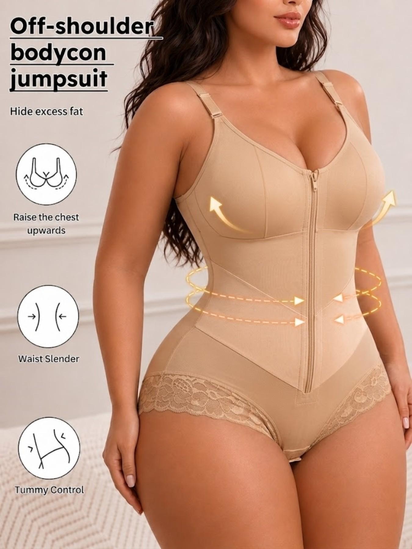 1 Count Women's Comfortable Smooth High Compression For Women Full Body Shaperwear, Colombian Shapewear, Fajas, Butt Lifting And Tummy Control Jumpsuit, Convenient Adjustable Straps Lace Trim Bodysuit, Crafted For Daily Shaping & Skin-Friendly Wear