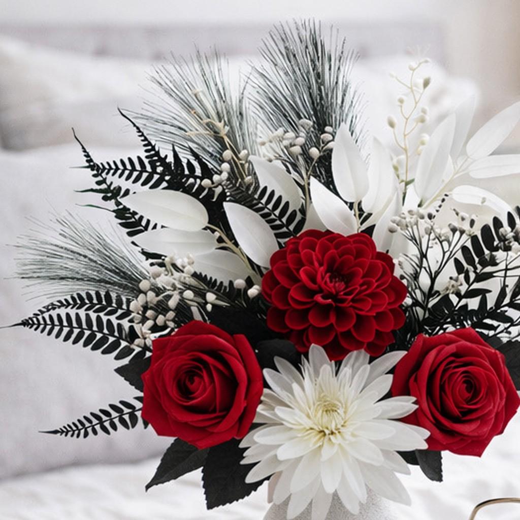 Elegant Layered Flower Center with Petals, Dark Leaf Accents, Ideal for Living Room, Entryway, Desk Decorations, No Vase Included