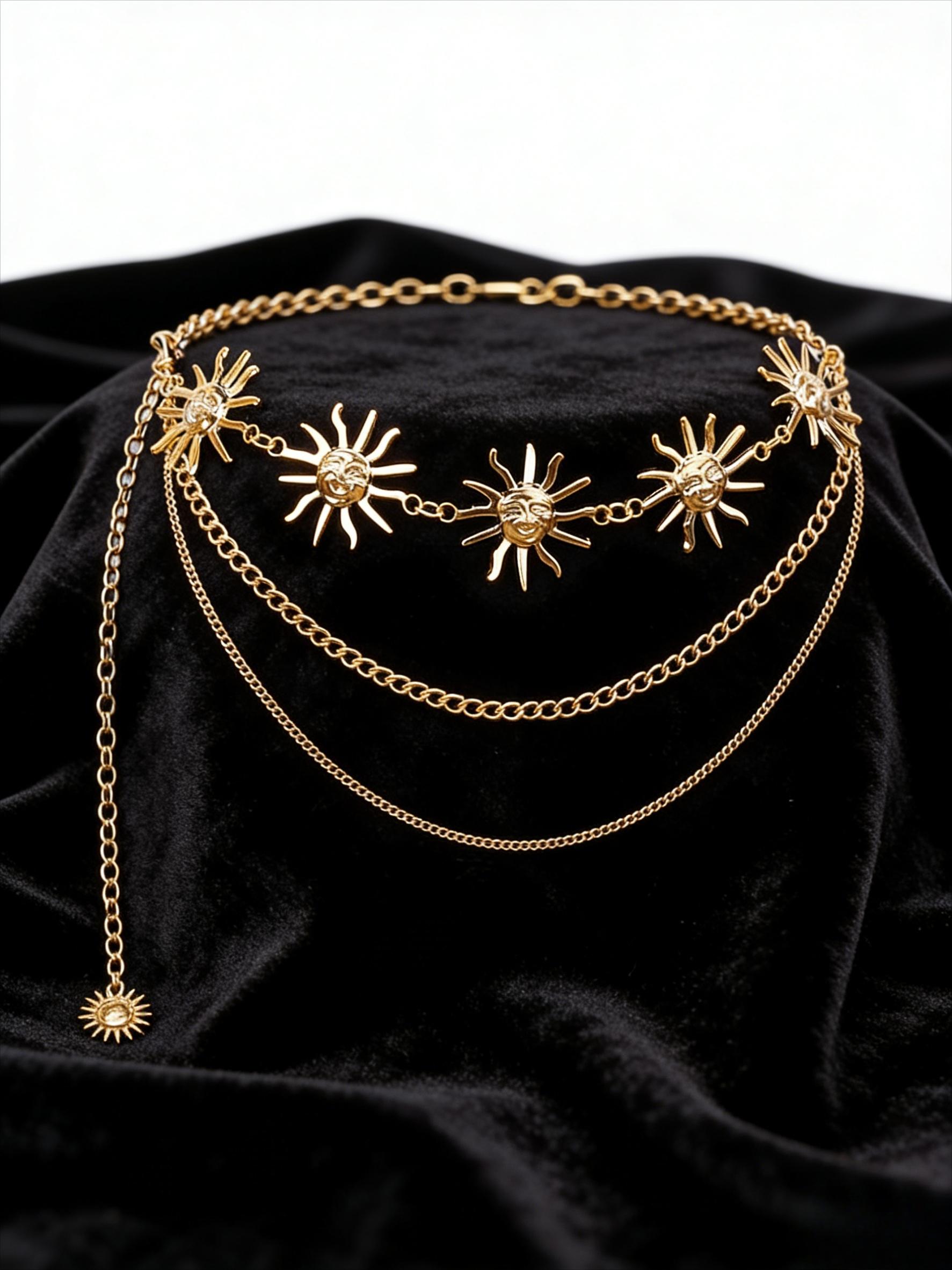 Star moon sun element multi-layer metal waist chain, Y2K Spice Girl style niche design sense body chain, versatile dress waist decorative chain, personalized wear artifact Internet celebrity popular accessories