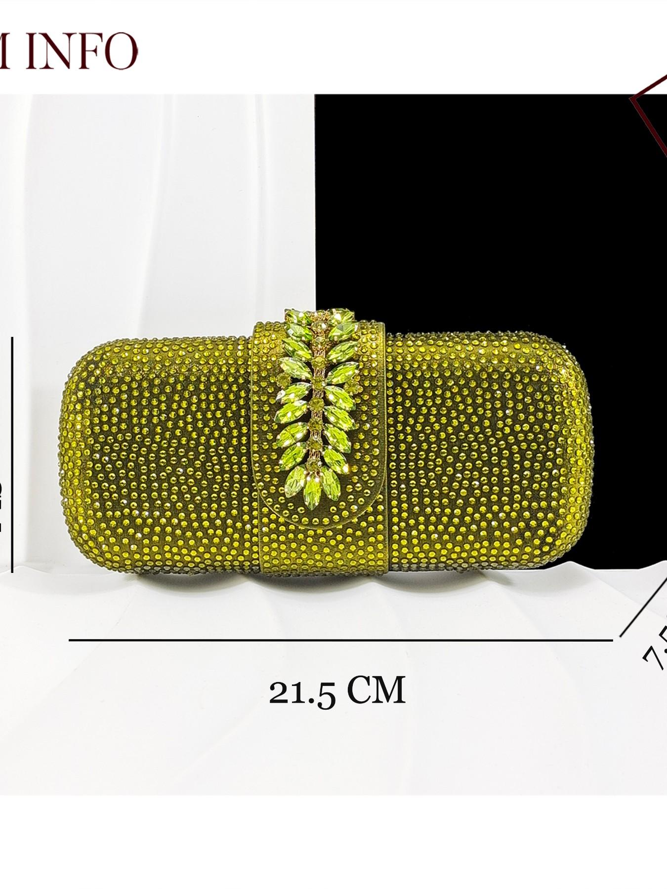 2026 Party New Italian Style High Heels with Bag, Style, Pointed Toe, Metal Decor, Rhinestone Accent, Elegant Olive Color, Women's High Heels