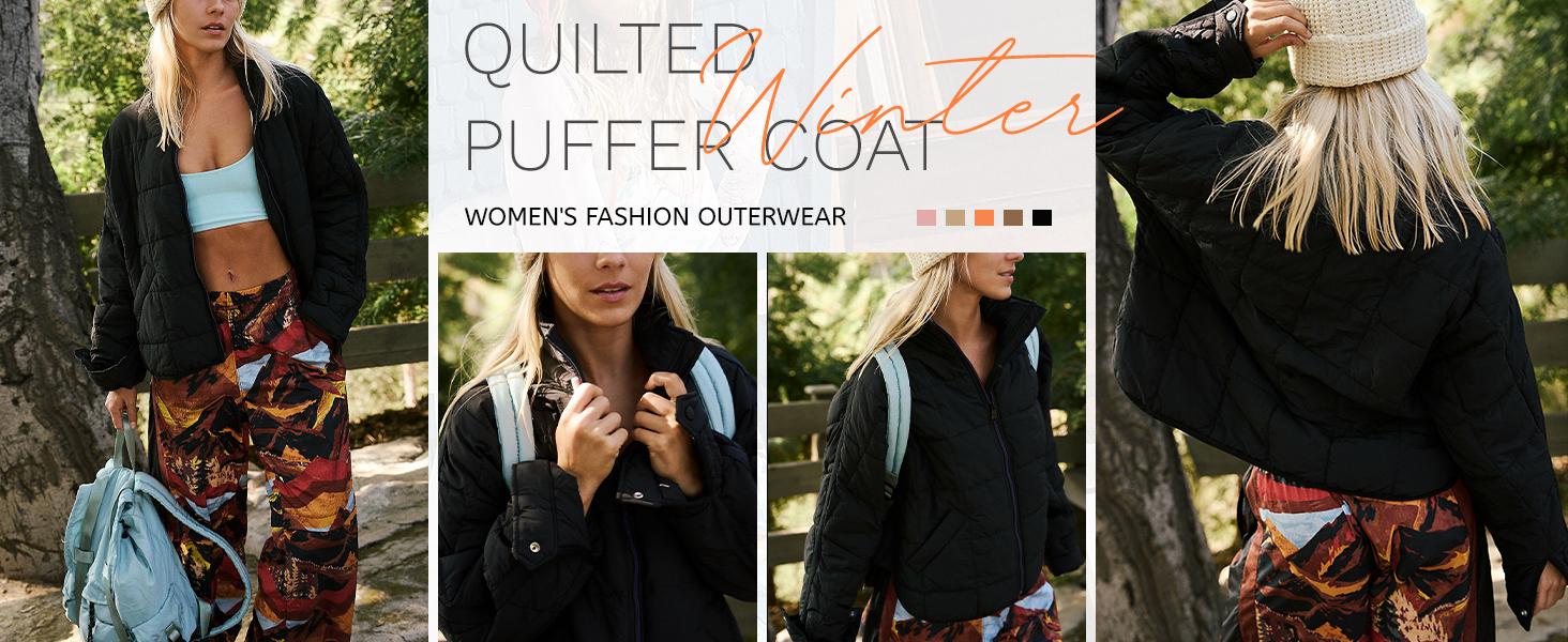 SCUSTY Women's Quilted Puffer Jacket Long Sleeve Zip Up Oversized Lightweight Padded Down Coat Outerwear TikTokShopBlackFriday