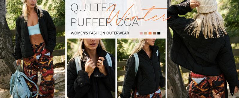 SCUSTY Women's Quilted Puffer Jacket Long Sleeve Zip Up Oversized Lightweight Padded Down Coat Outerwear TikTokShopBlackFriday