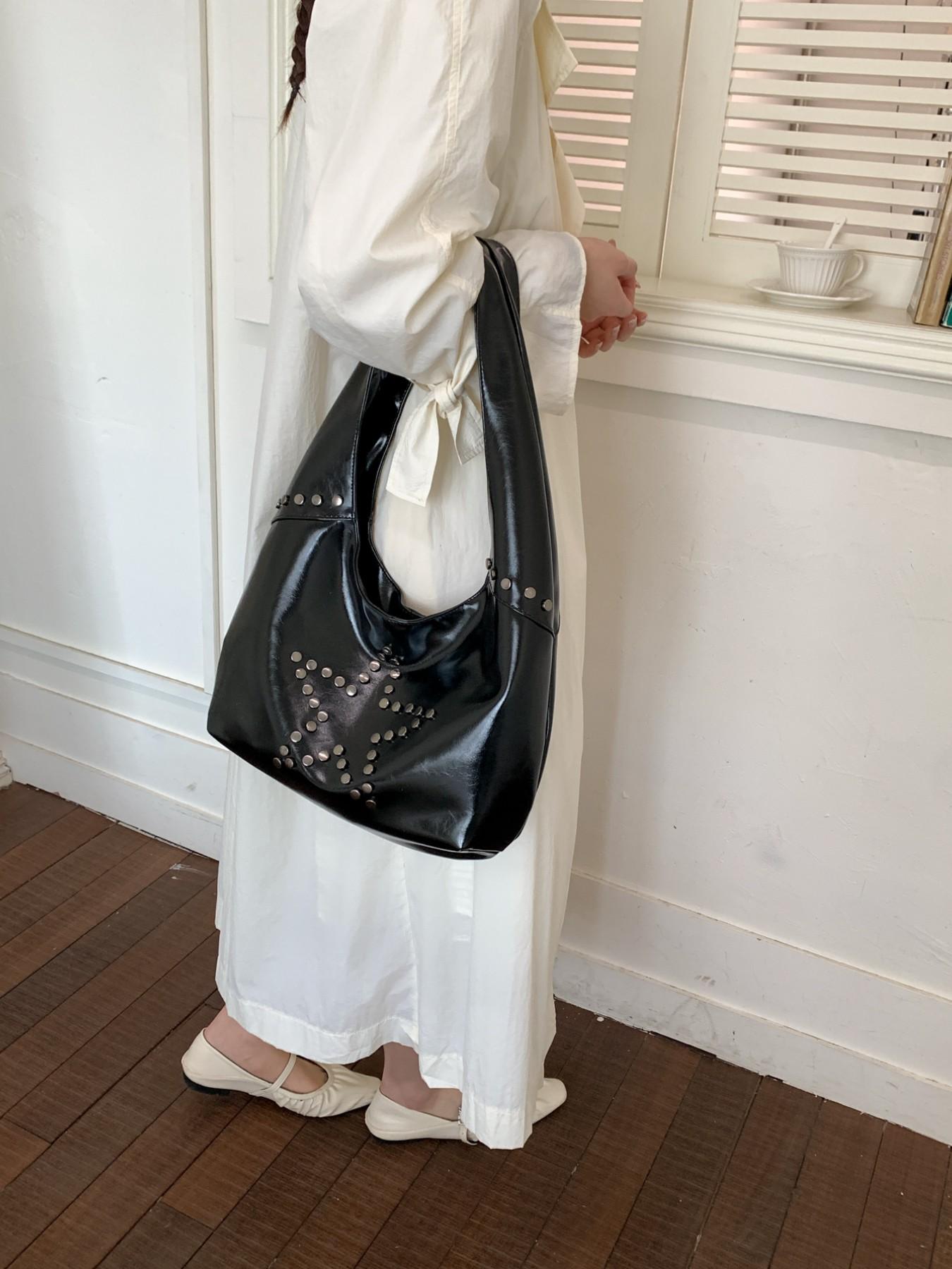 Trendy Star Stud Crossbody Shoulder Bag, Casual PU Material, Large Capacity, All-Season Fashion Accessory for Women, Travel & Daily Use