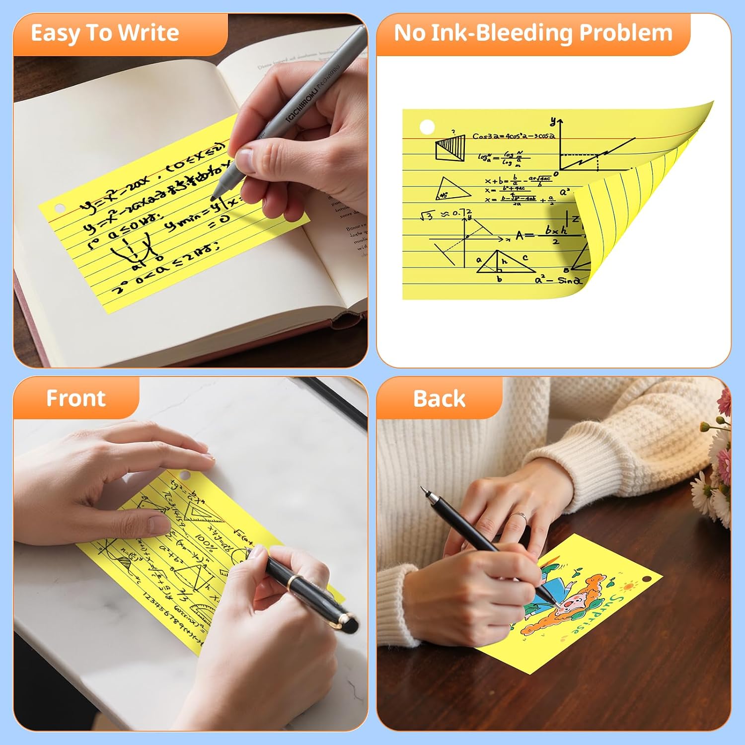 300 count Index Cards 3x5 Inches, Yellow Flash Cards with Ring | Punched Lined Study Card Ruled Flashcards Notecards, Ruled Front and Blank , Note Card for School, College and
