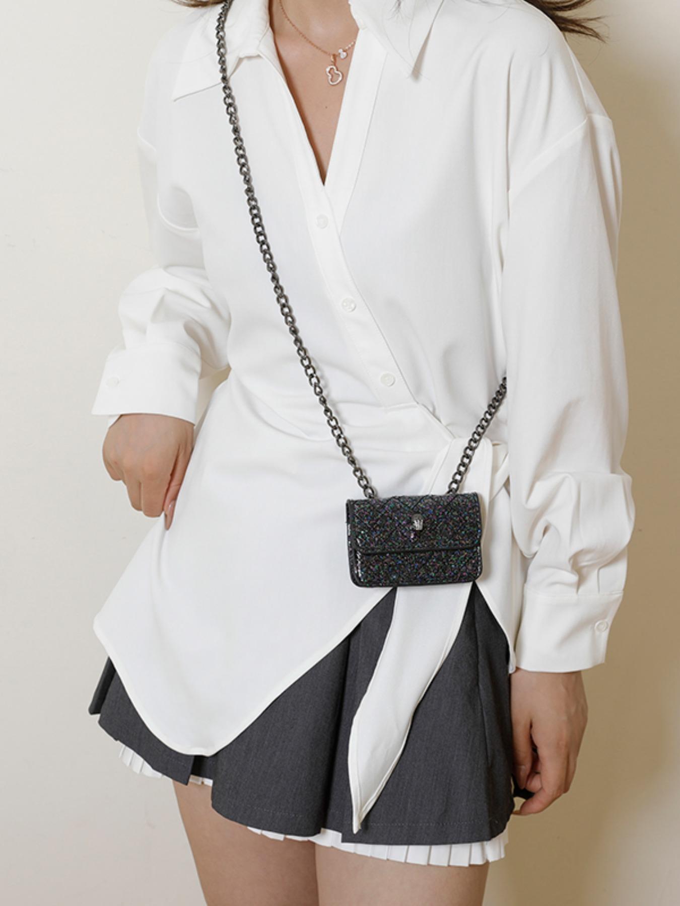 Mini Fashion Crossbody Chain Bag, Pure Color Trendy Shoulder Bag, High-End Casual Handbag, Stylish Daily Use Accessory