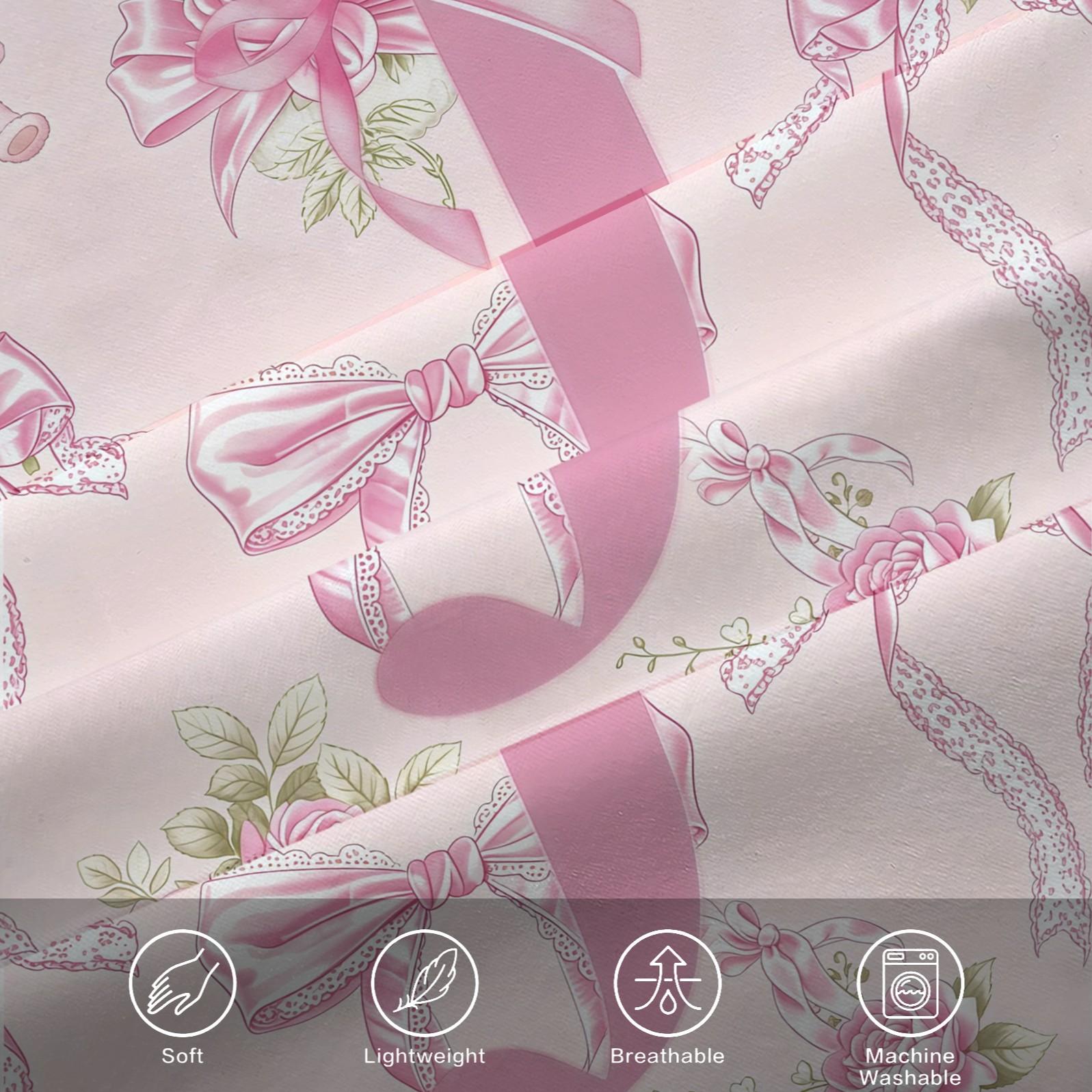 Pink Coquette Initial Letter Fitted Sheet Set, Soft Skin-Friendly, Cute Teddy Bear & Rose Floral Bedding, Girly Bow Print, 3 Pieces (1 Fitted Sheet + 2 Pillowcases), Deep Pocket, Aesthetic Room Decor, Perfect Gift