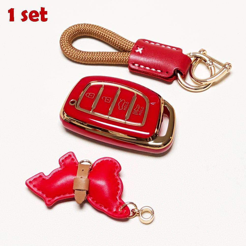 for Hyundai Car Key Cover, Soft Durable Tpu Material, Includes Keychain, Fits Hyundai 2018-2013 Sonata Tucson Elantra, 4 Buttons
