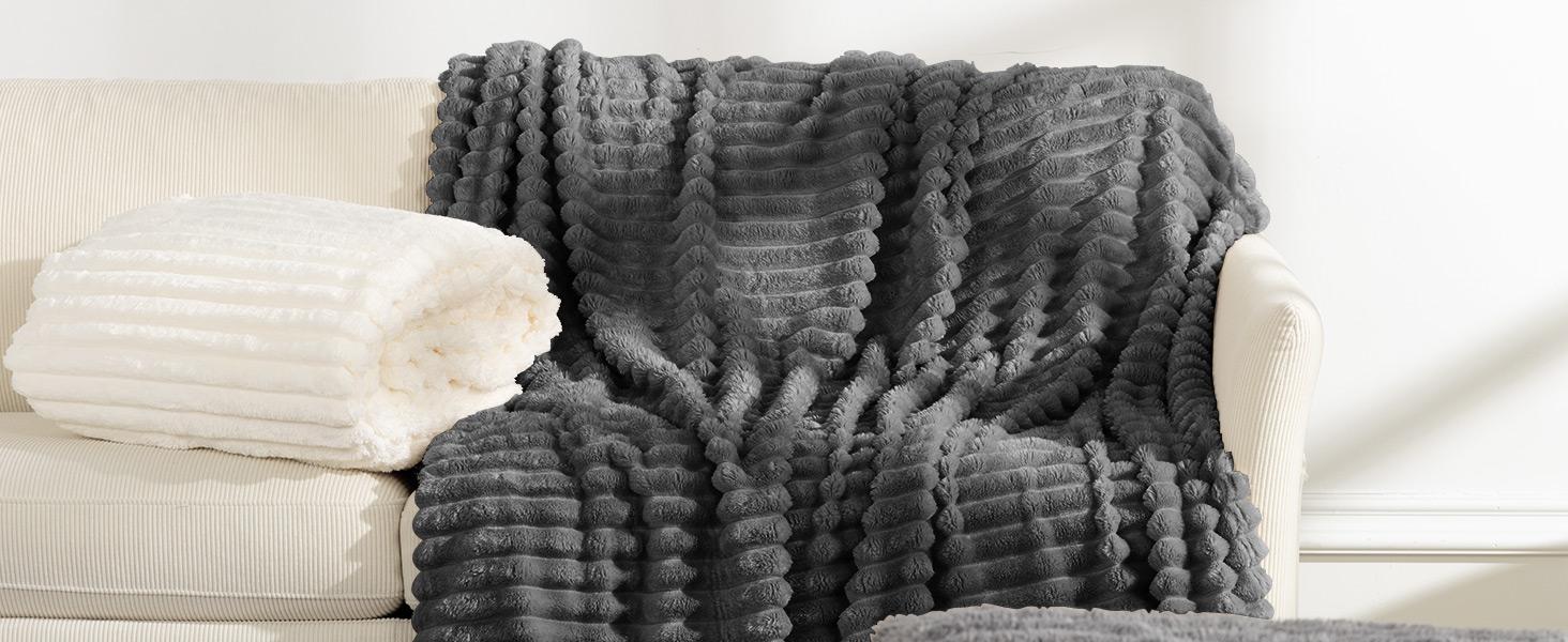 【VALUXE】 Soft & Cozy Striped Flannel Fleece Blanket – Fluffy Home Throw for Cozy Nights, Home Decor & Christmas Gift Ideas