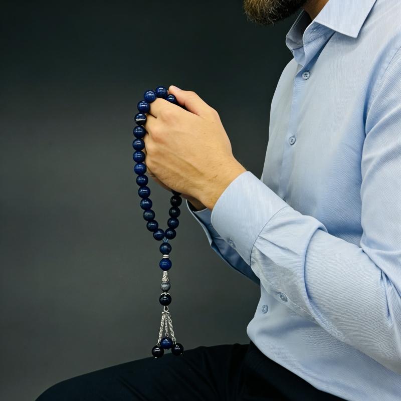 Natural Blue Dragon Pattern Agate Prayer Beads, Retro Zen Buddha Beads Bracelet, Peace & Blessing Jewelry for Men and Women