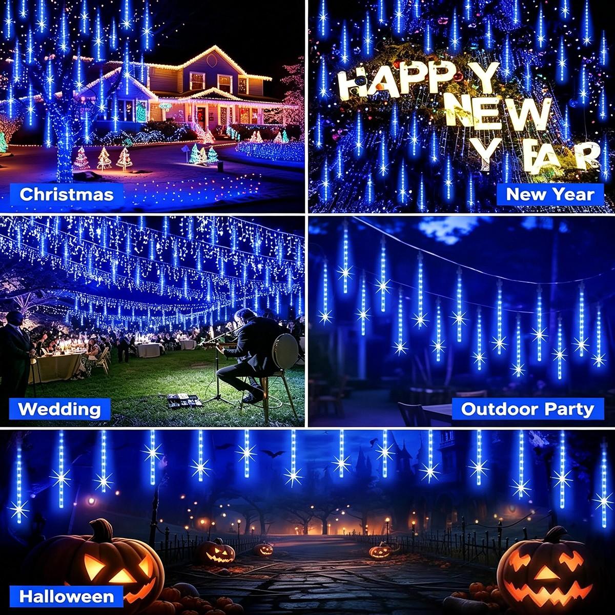 8-Tube LED Meteor Shower Light, Waterproof Waterfall String Lights, Ideal for Festive Parties, Weddings, Garden Decorations