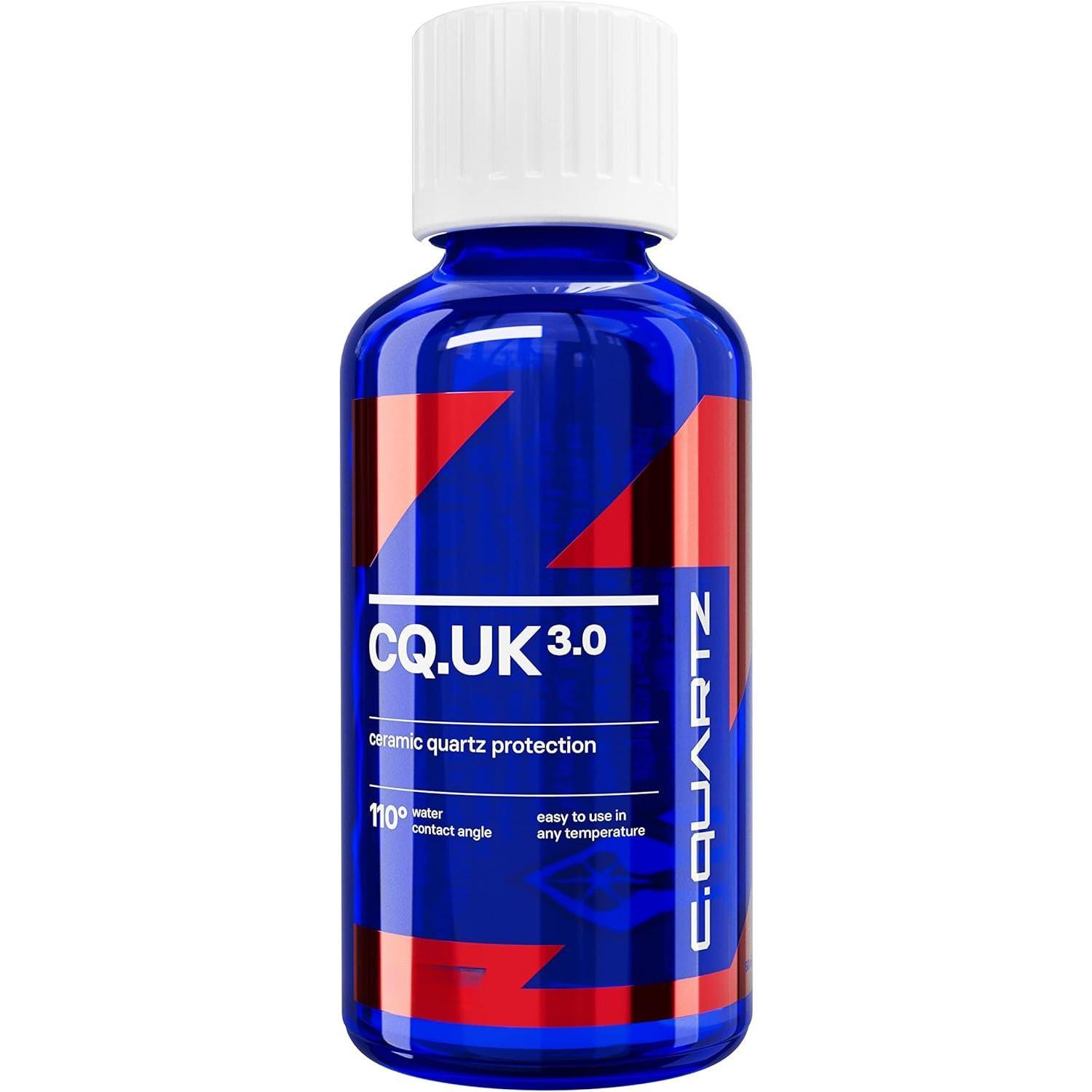 CQUARTZ UK 3.0 Ceramic Coating Kit - 50ml Bottle of CQUARTZ UK 3.0, Quartz-Based Nanotechnology, Bonds to Paint, Glass, Metal, Plastic, UV Protection, Dirt Repellency, 16" x 16" Orange Suede Leveling Towel