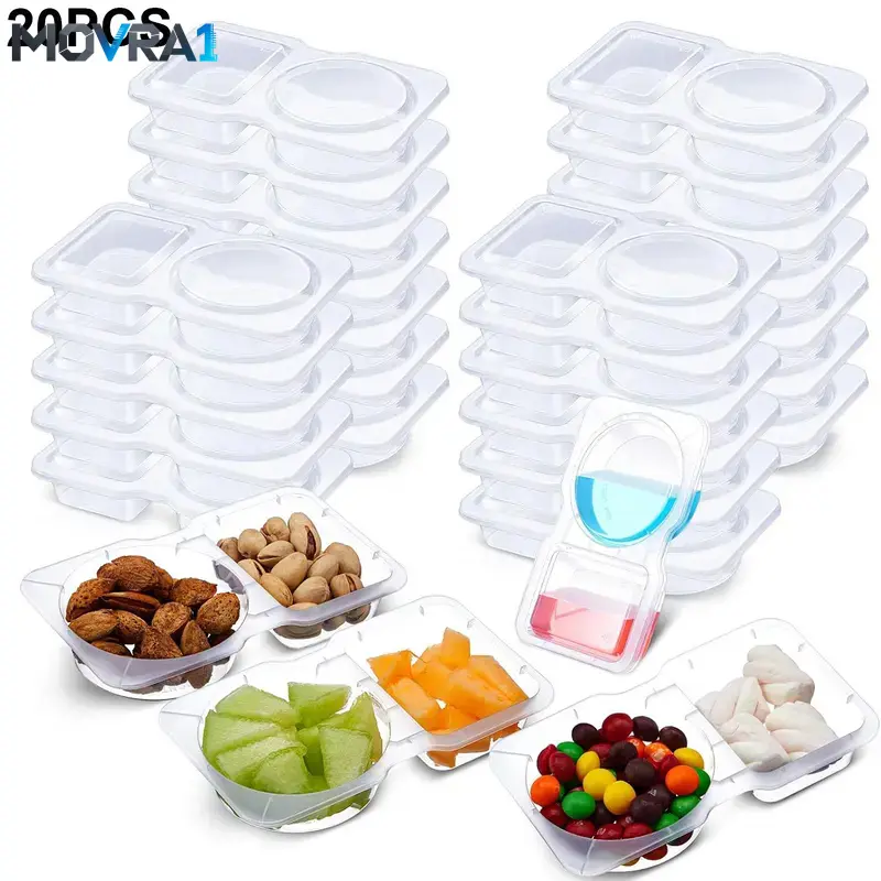 MOVRA1 20-Pack Stackable Rectangular Reusable Sealed Plastic Food Storage Containers - 2-Section, Leakproof, Dressing Compartment, Kids Lunch Box, Snackle Box On-the-Go Meals