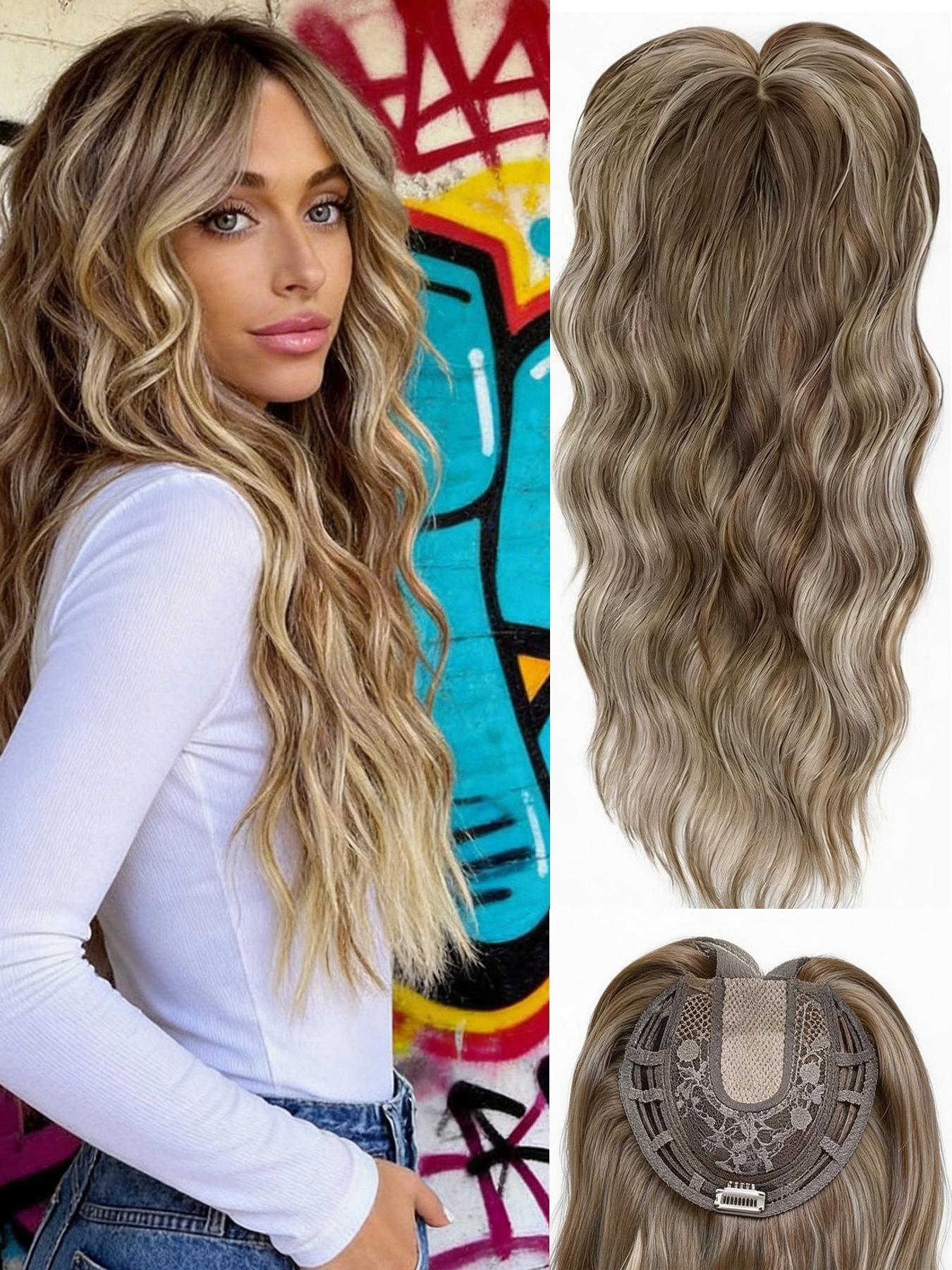 🔥 No More Bad Hair Days! 22" Dark Brown Wavy Clip-In Hair Topper, Invisible Lace Base, Premium Synthetic Hair, Seamless Blend for Thinning Hair & Instant Glam!