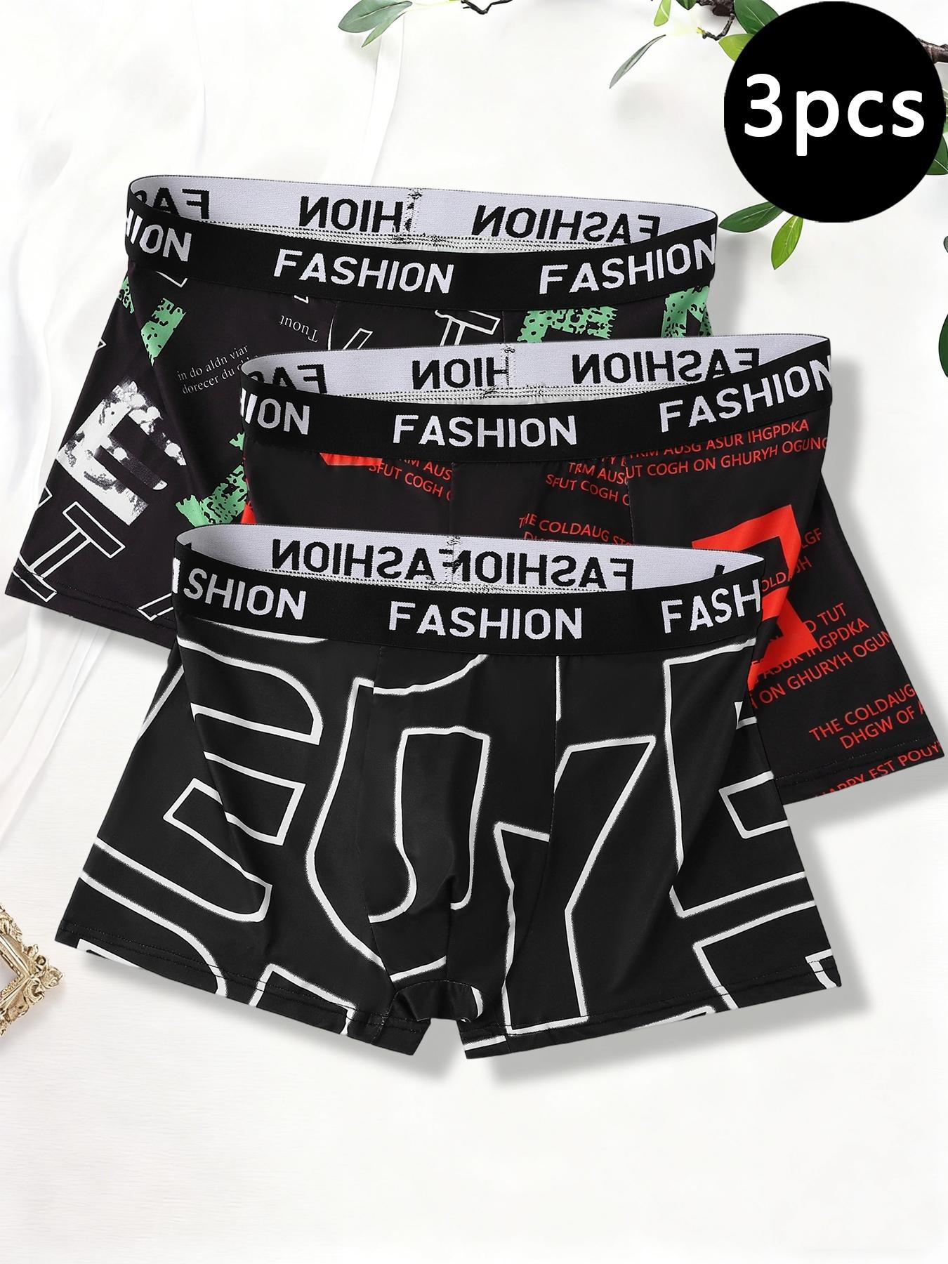 Trendy Letter Print Men's Boxer Briefs 3pcs, Comfortable Elastic Waistband, Multi-Color Options