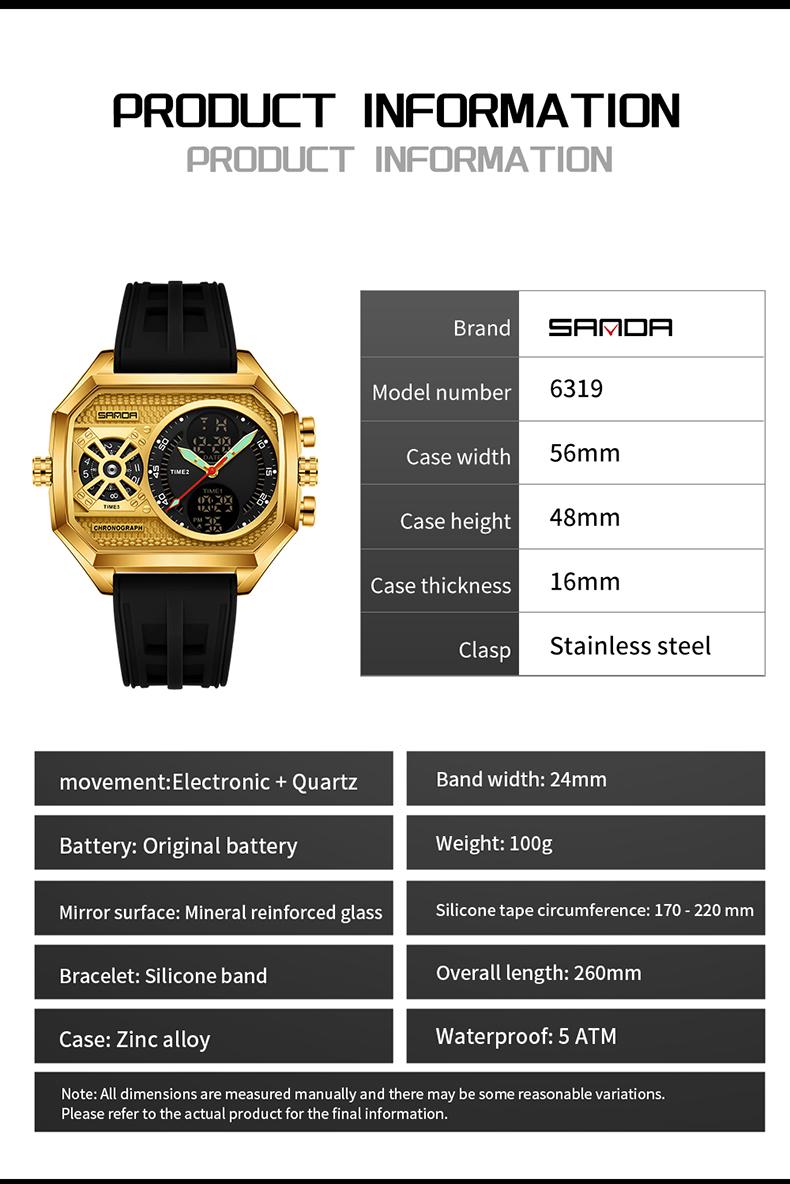 Sanda Multifunctional Digital Watch, Alloy Case, Waterproof, Luminous, Stopwatch, Alarm, Hourly Chime, Perfect Birthday Gift