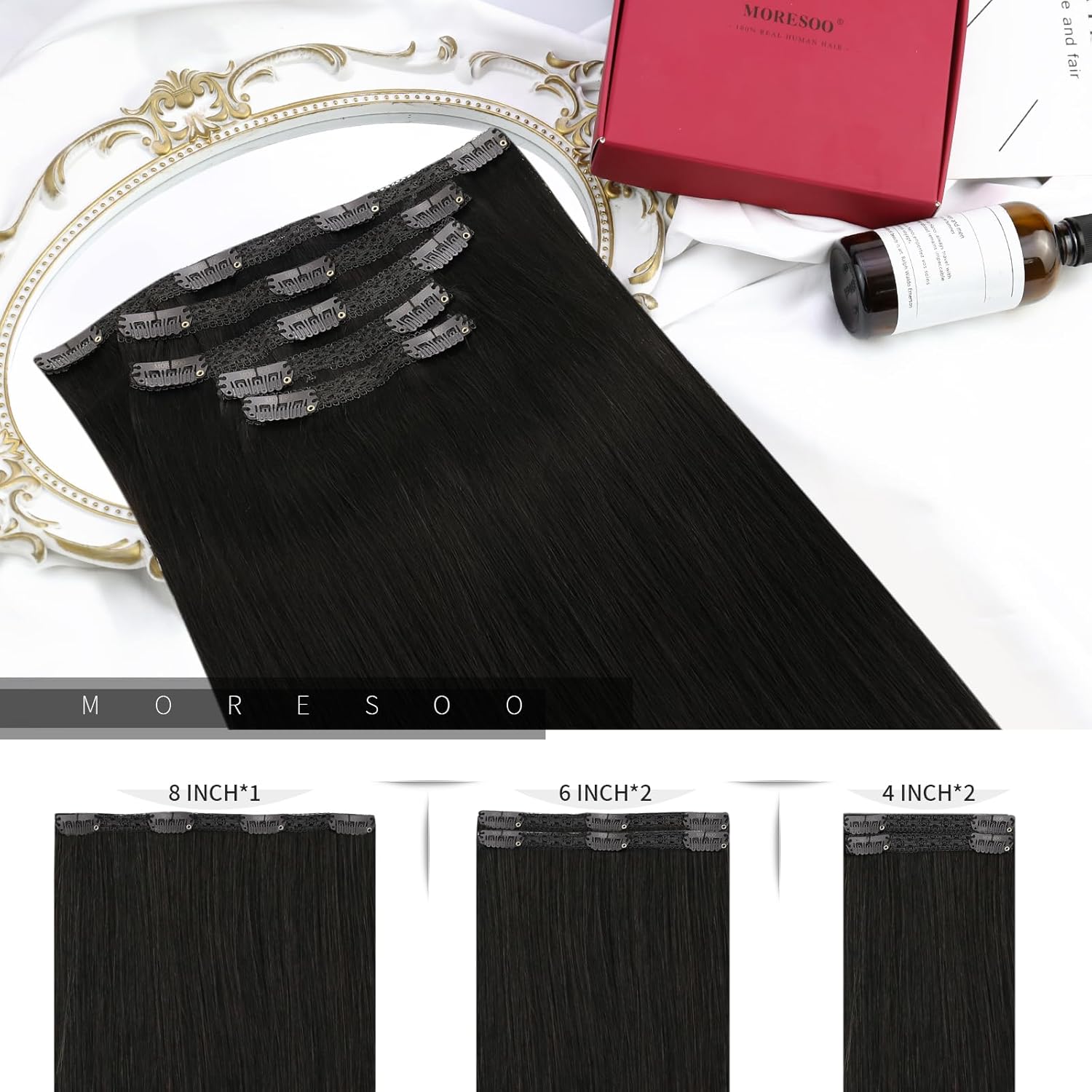 MORESOO Clip-in Hair Extensions Remy Human Hair Natural Straight Weighted for Comfortable Wear SpringStatements