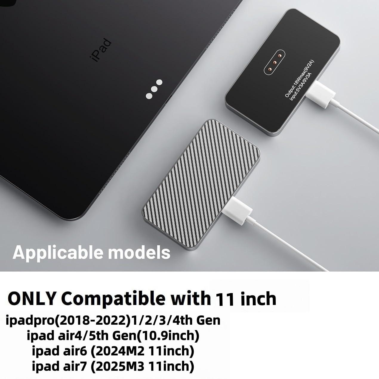 Magnetic Wireless Charger for iPad Pro (1/2/3/4/th)&ipad Air 10.9inch (4/5th ) &ipad Air 11inch (M2/M3) ONLY, Portable Fast Charger, 18W Fast Charging Smart Connector Charger, Aluminum Alloy Wireless Charging Pad with USB-C Cord Cable