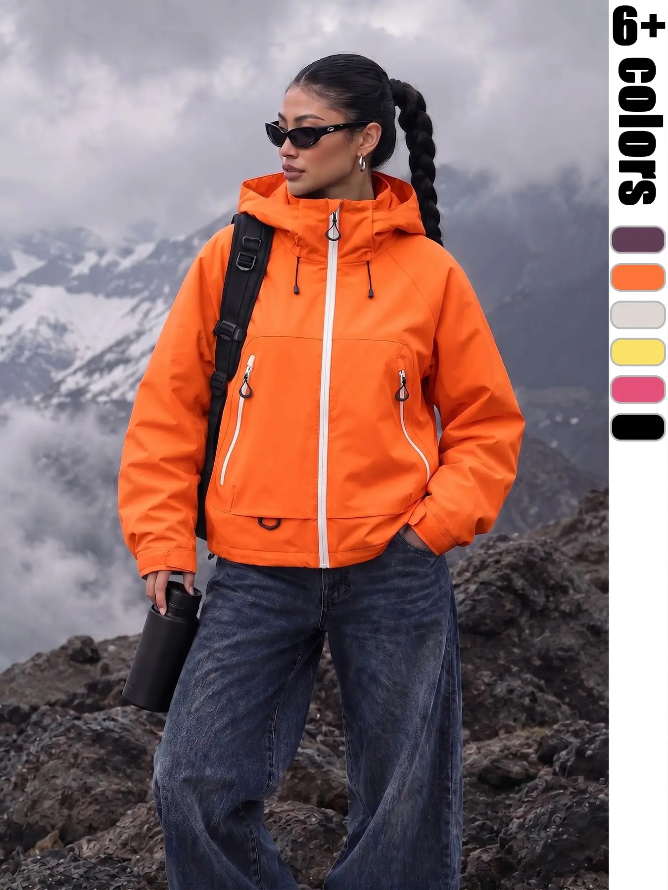 Women's Waterproof Jacket, Full Seal Soft Shell, Windproof Sunscreen Abrasion Resistant, Adjustable Hood, Ideal for Hiking Camping Skiing