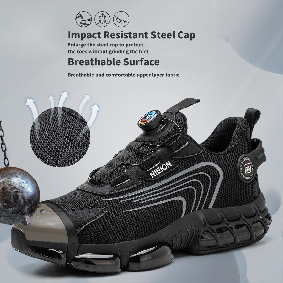 Safety Shoes Work Shoes Steel Toe Caps Anti Smash And Anti Puncture Breathable Mesh Surface Air Cushioned Sole for Comfortable Wear Resistance Rotating Button Design Men's Safety Shoes Women's Safety Shoes Construction Site Work Shoes