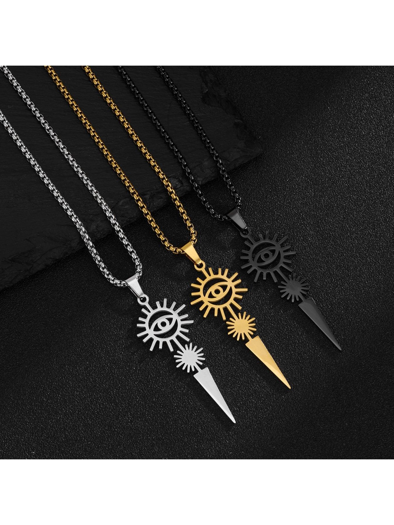 Evil Eye Sun Necklace & Earring Duo | Streetwear Edgy Jewelry, Multi-Color Options for Unisex