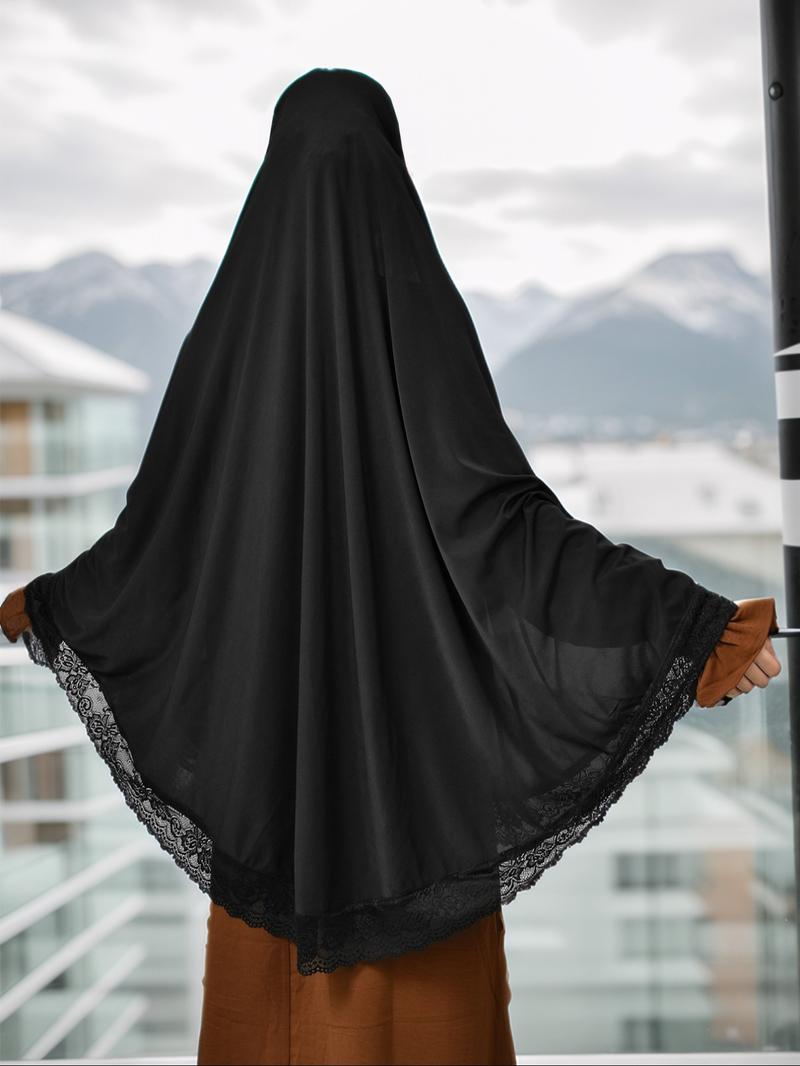 Women's Contrast Lace Khimar, Elegant Modesty Hijab for Muslim, Fashion Muslim Clothing for Daily Wear