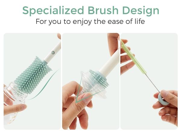 Momcozy Baby Bottle Brush Set, Bottlewasher, Includes Silicone Brushes, Nipple Cleaner, Straw Brush, Soap Dispenser, Drying Rack, Ideal for Home & Travel Use