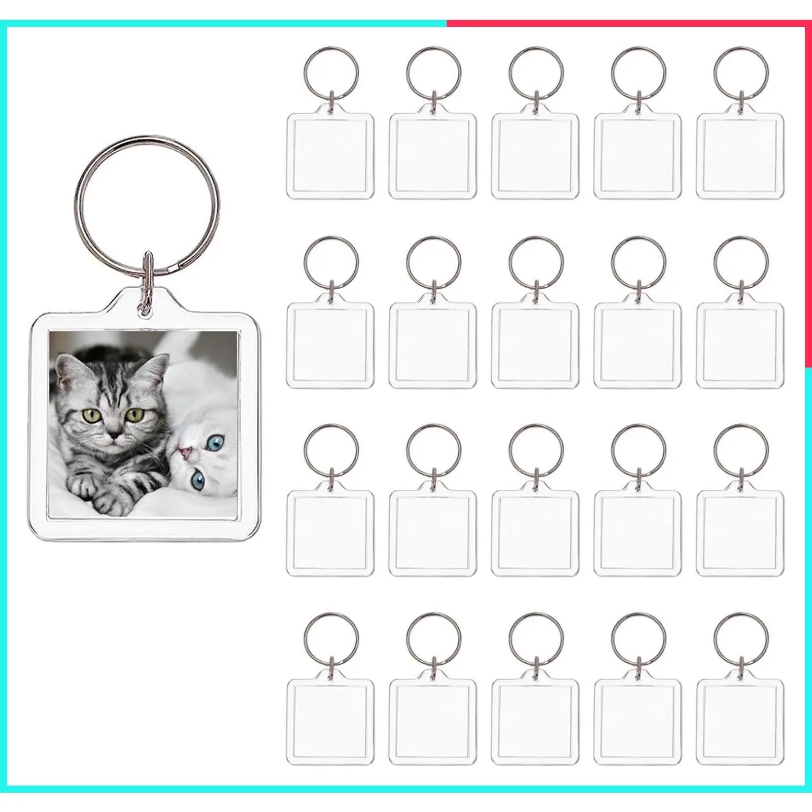 20 Pcs Clear Acrylic Photo Frame Keychain Blanks - DIY Picture Keyrings