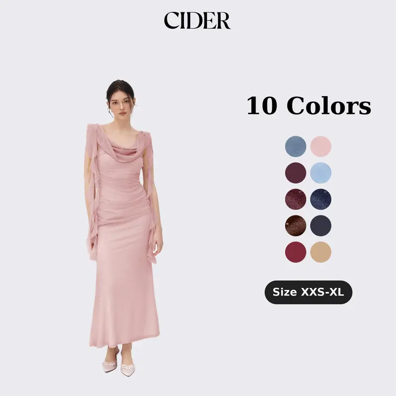 Cider Cowl Neck Ruffle Hem Ruched Maxi Dress Womenswear Sleeveless
