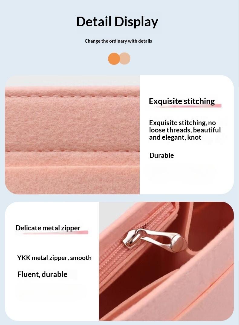 Felt Inner Bag Large Capacity Cosmetic Organizer Bag Thickened Dumpling Shaped Liner Pouch Minimalist Soft Felt Storage Bag Multi Compartment Design Portable Makeup Arrangement Handbag For Daily Commute Travel And Daily Beauty Supplies Storage