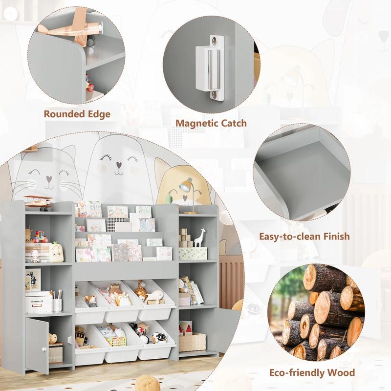 FOTOSOK Toy Storage Organizer with 6 Toy Bins, Toy Organizer Kids Bookshelf with 6 Cubbies, Multifunctional Floor Storage Chest for Playroom FOTOSOK Toy Storage Organizer with 6 Toy Bins, Toy Organizer Kids Bookshelf with 6 Cubbies, Multifunctional Floor Storage Chest for Playroom