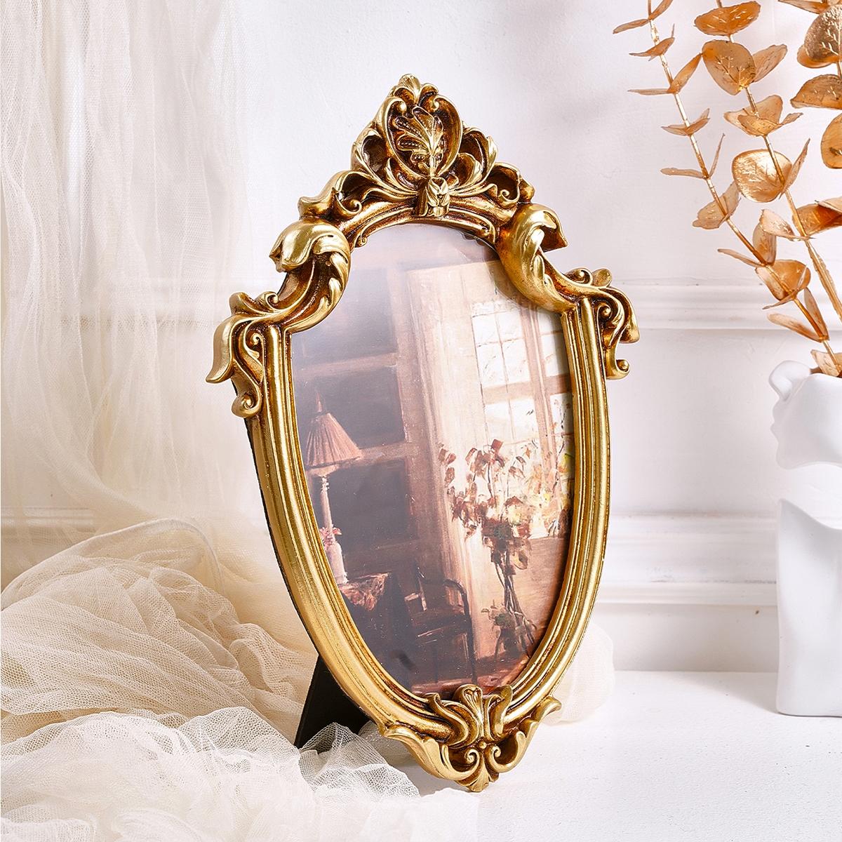 European Classical Oval Frame, Wall-Mountable or Tabletop, Includes Random Insert Paper, Ideal for Home Decor Photo Display
