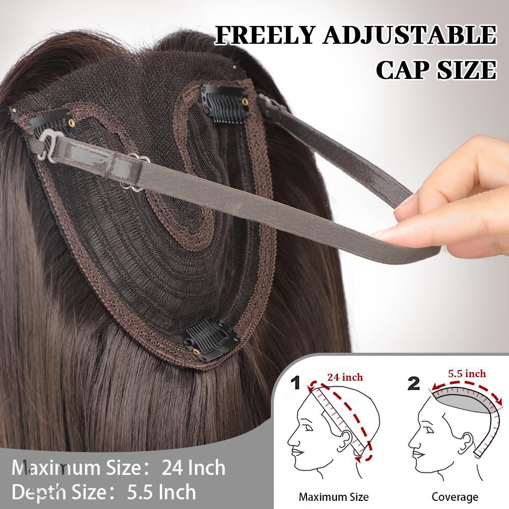 ONLYCUTE Hair Topper with Bangs 18 inch Synthetic Slightly layered Hair Piece No Wig Cap Required Large Hair Piece Natural Invisible hair toppers for Women ONLYCUTE Hair Topper with Bangs 18 inch Synthetic Slightly layered Hair Piece No Wig Cap Required Large Hair Piece Natural Invisible hair toppers for Women