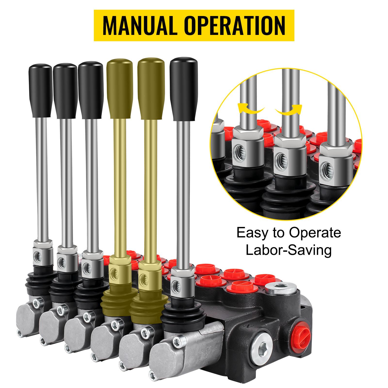 VEVOR P-Iron Chrome Hydraulic Directional Control Valve - 6 Spools, 11 GPM, 3600 PSI Loader Valve for Tractors, Tanks with Press-Punching Machines Compatibility